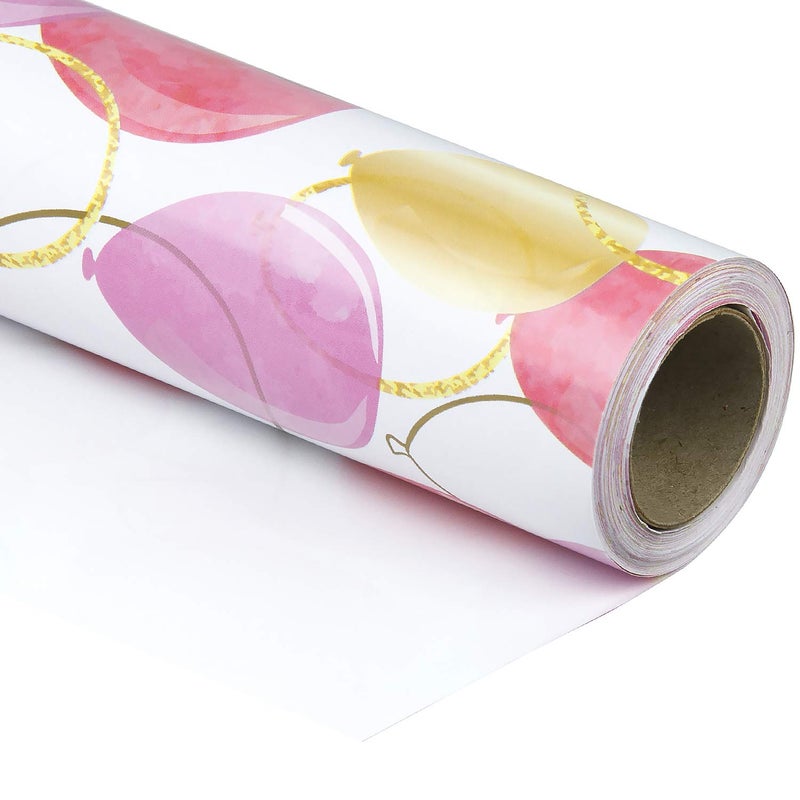 WRAPAHOLIC 30 Inch Wrapping Paper Roll - Pink Purple Gold Print Celebrating Balloon Design for Birthday, Holiday, Wedding, Baby Shower Wrap - 30 inch x 33 feet - Image 1